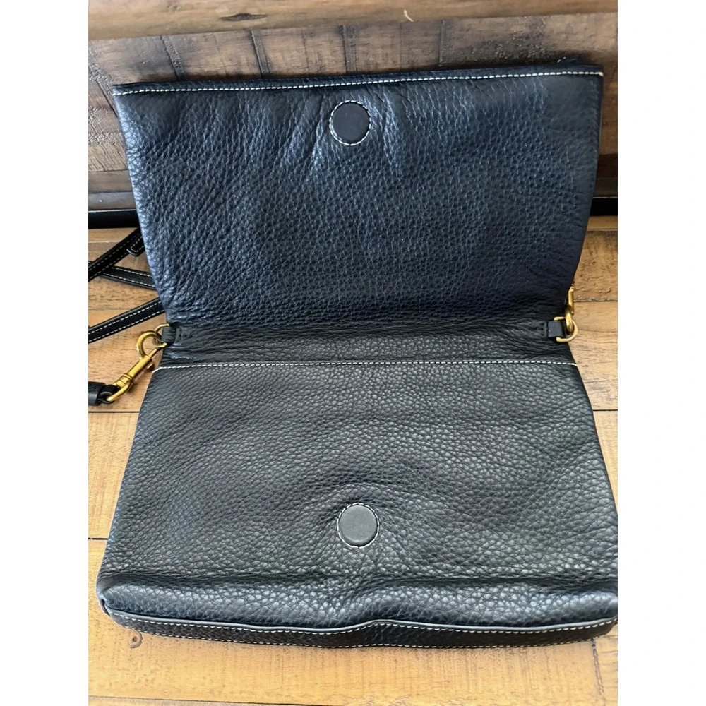 Tory Burch Leather Crossbody Bag Medium Black Pebbled Perforated Circle Logo